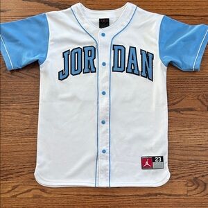 Jordan Kids' White and Light Blue Baseball Jersey